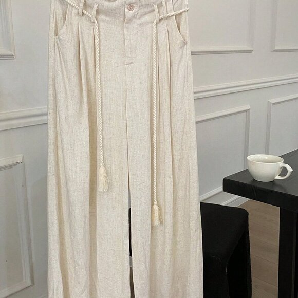 Apricot Casual Women's Pleated Waistband Drawstring Tassel Decor Pants - Picture 3 of 8